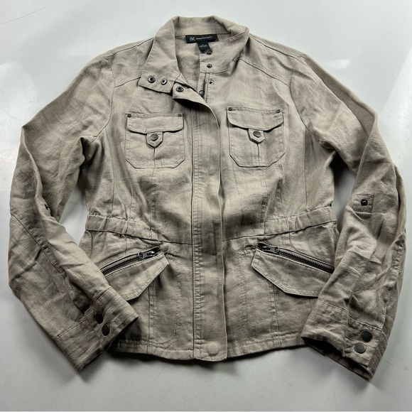 INC International Concepts Jackets & Blazers - INC International concepts women’s linen beige brown zip up jacket S L62-25